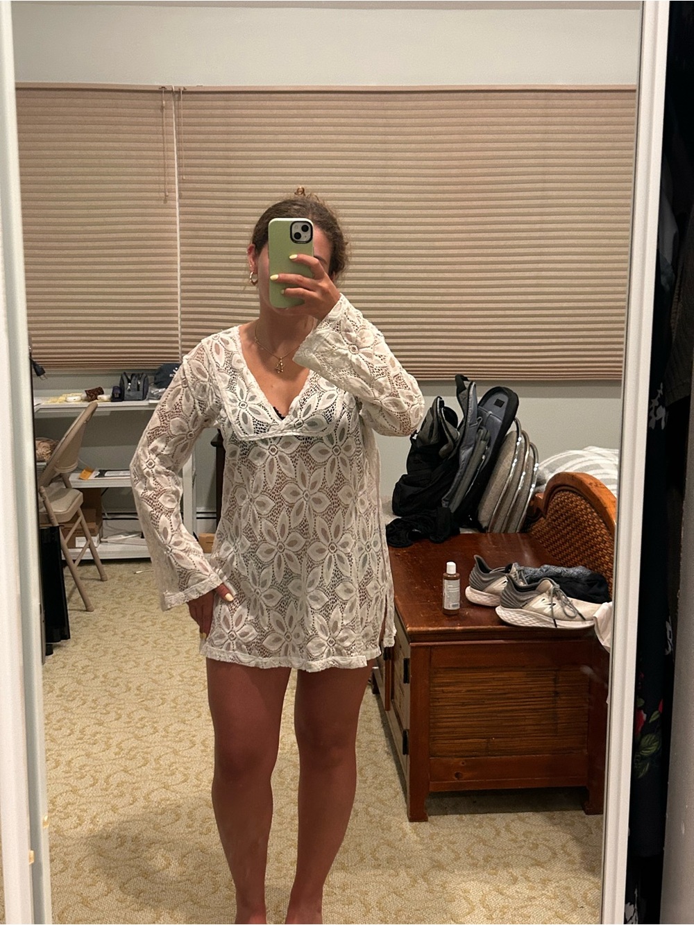 Serene Ivory Floral Crochet V-Neck Tunic